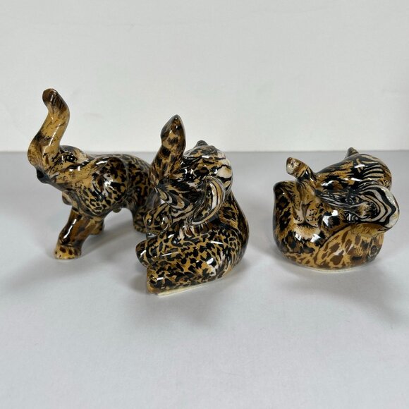 La Vie Glazed Patchwork Elephant Safari Print Figurines Set - Picture 7 of 9